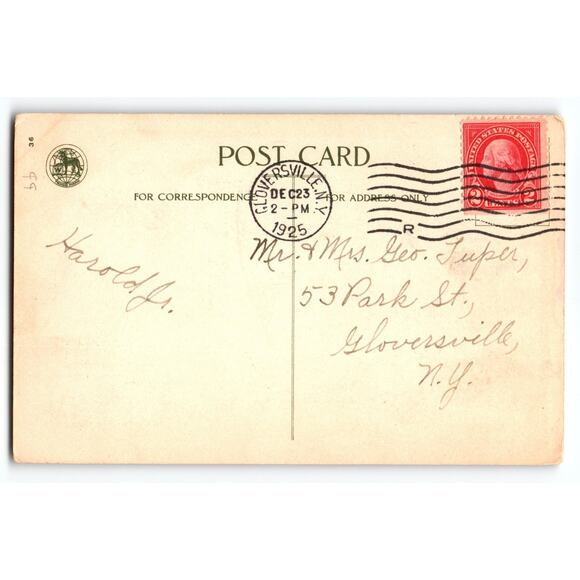 Vintage 1925 Christmas Postcard Snowy Cottage Holly Winter Scene - Picture 2 of 2